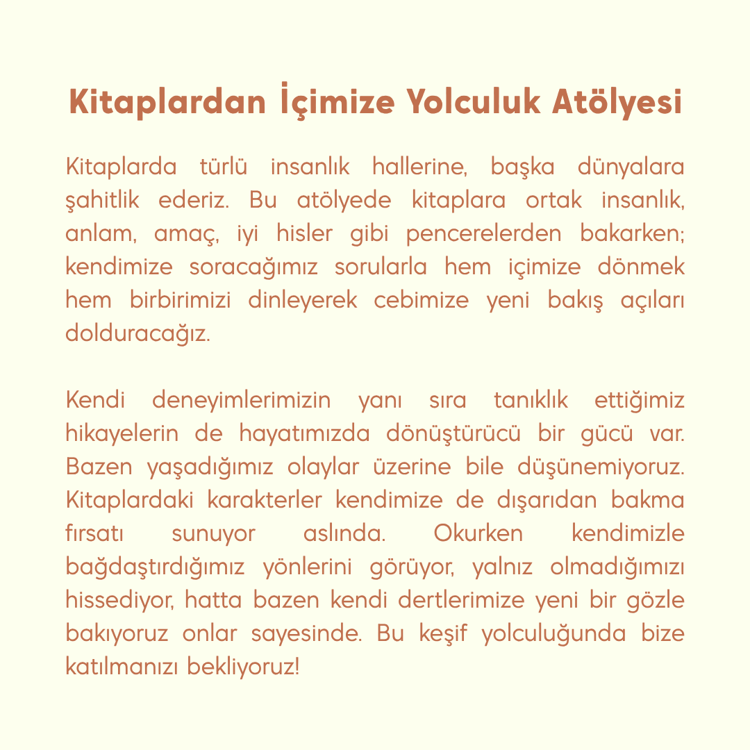 Virginia Evans'ın Muhabbet Romanı ile Kitaplardan İçimize Yolculuk Atölyesi